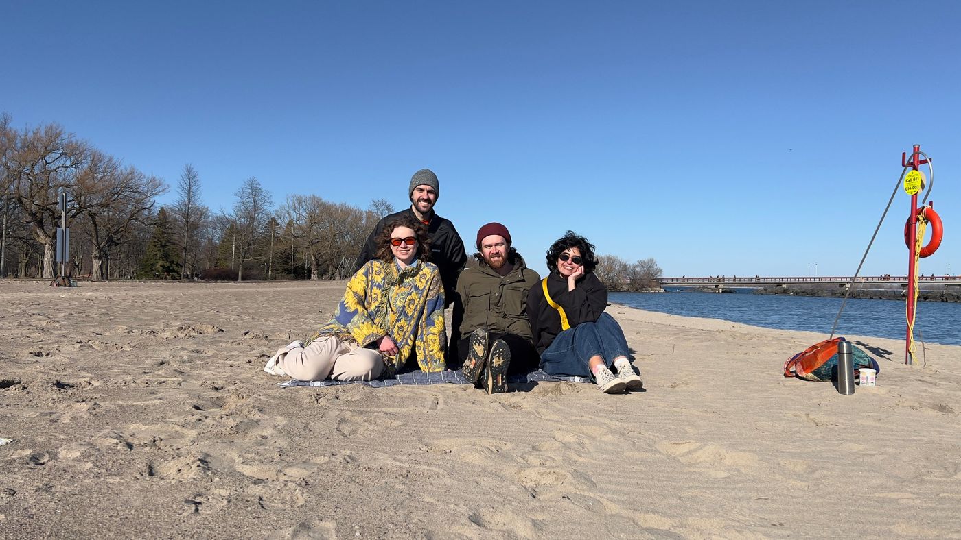 Cast and crew on the beach