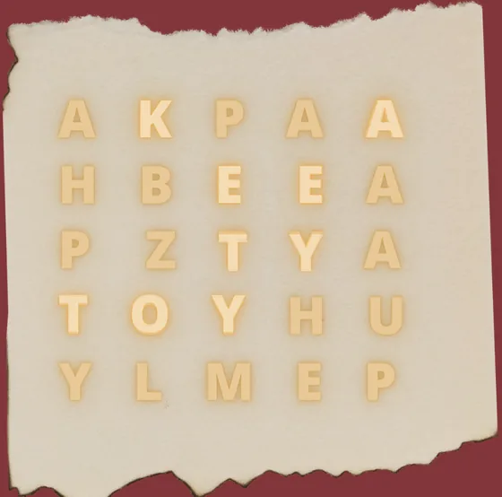 Rows of glowing letters