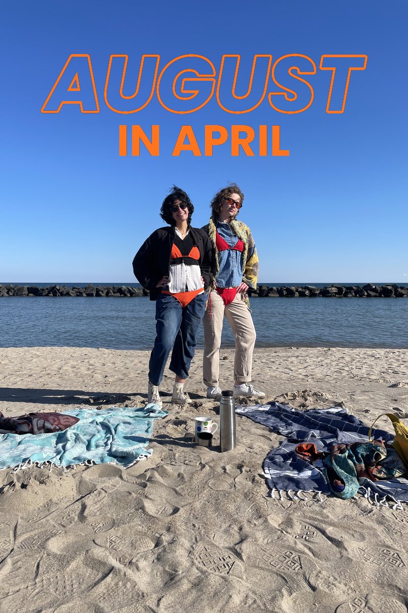 August in April: two friends on the beach
