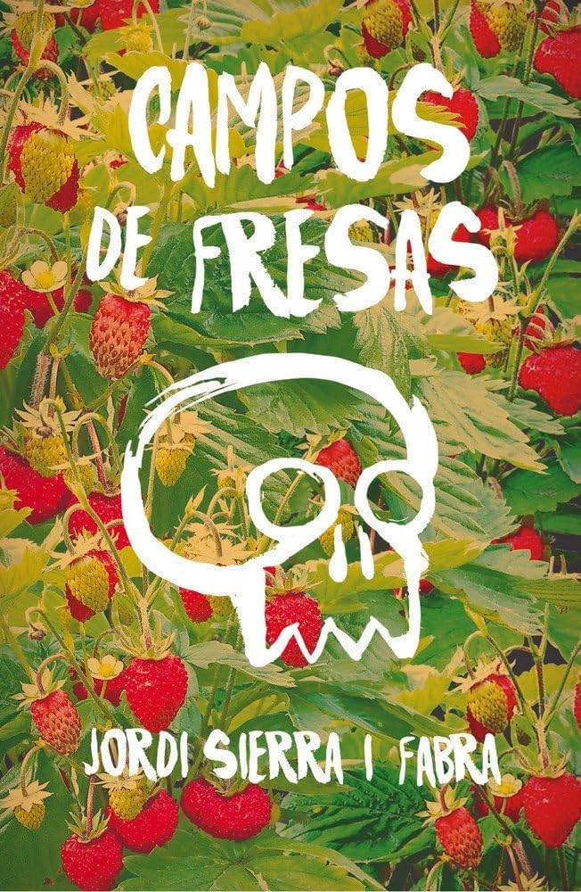 Campos de Fresas cover: a white skull outline over strawberry plants