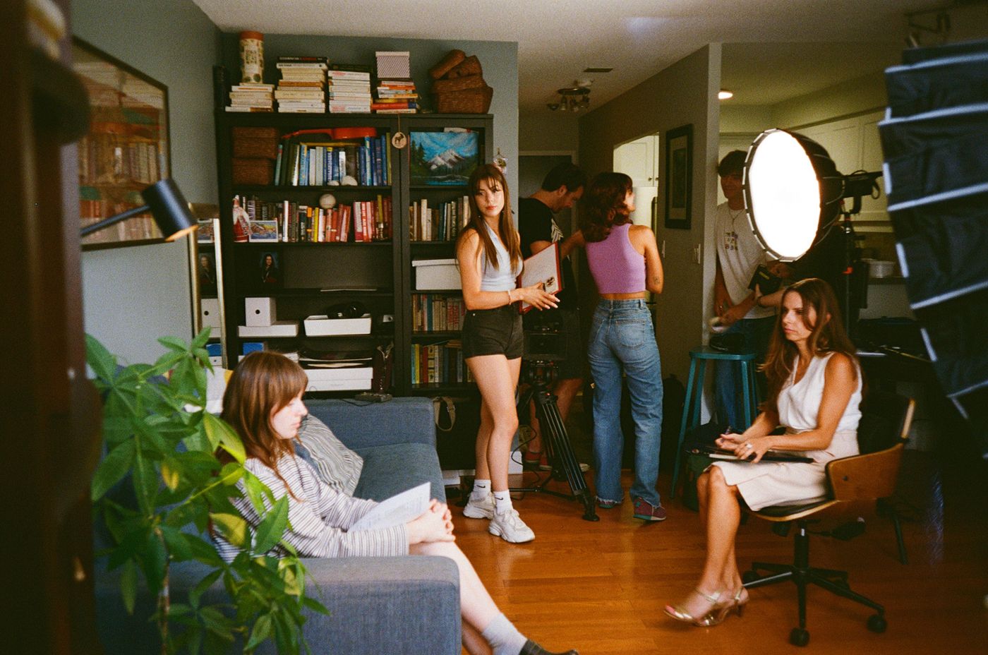 Cast and crew between takes